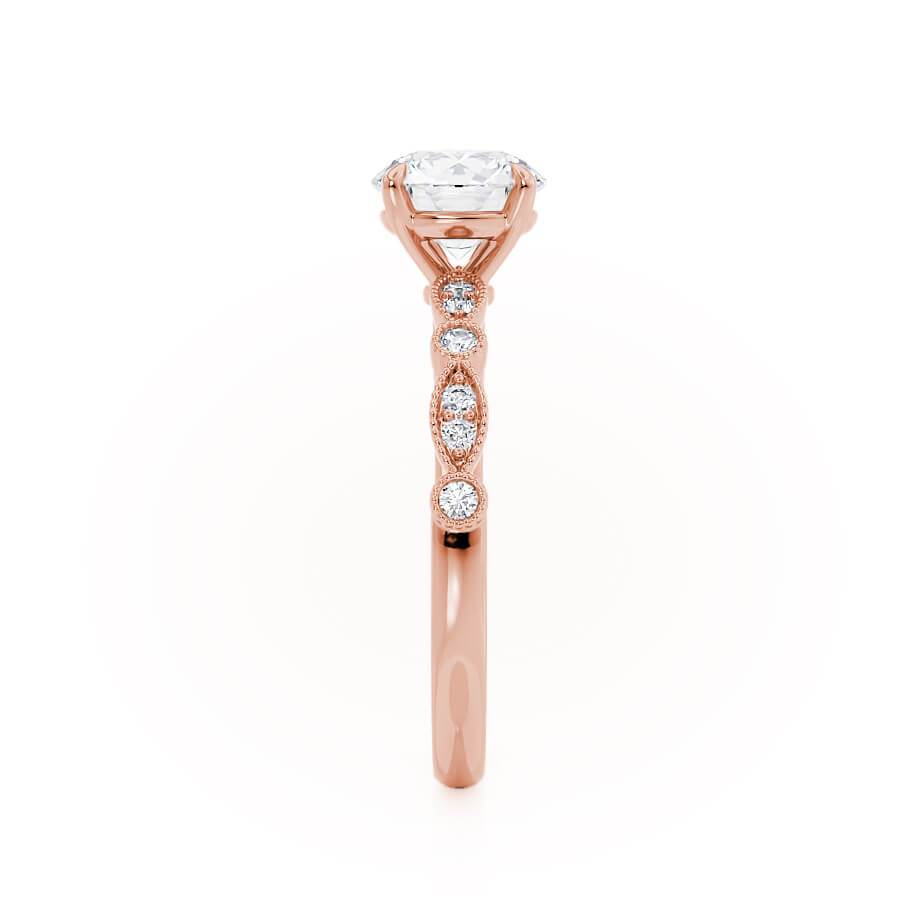 IRIS - Round Natural Diamond 18k Rose Gold Shoulder Set Ring