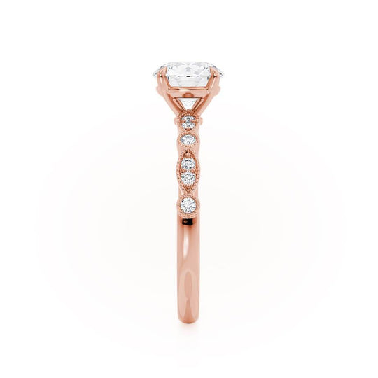 IRIS - Round Natural Diamond 18k Rose Gold Shoulder Set Ring