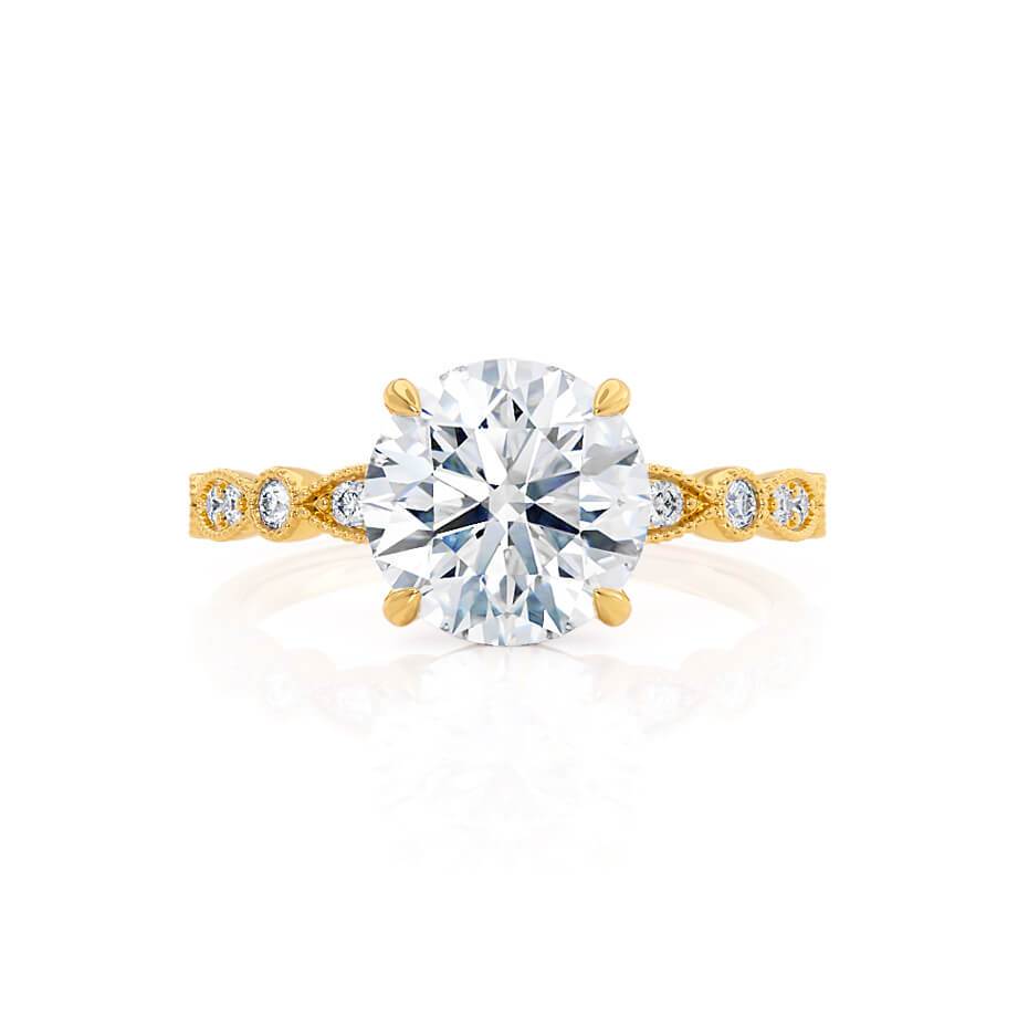 IRIS - Round Natural Diamond 18k Yellow Gold Shoulder Set Ring