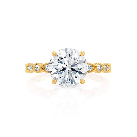 IRIS - Round Natural Diamond 18k Yellow Gold Shoulder Set Ring