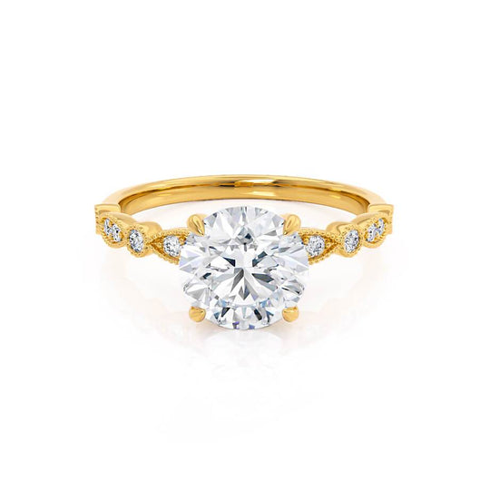 IRIS - Round Natural Diamond 18k Yellow Gold Shoulder Set Ring