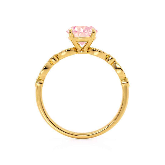 IRIS – Princess-Cut Champagne Lab Sapphire & Diamond Vintage Shoulder Set Ring in 18k Yellow Gold