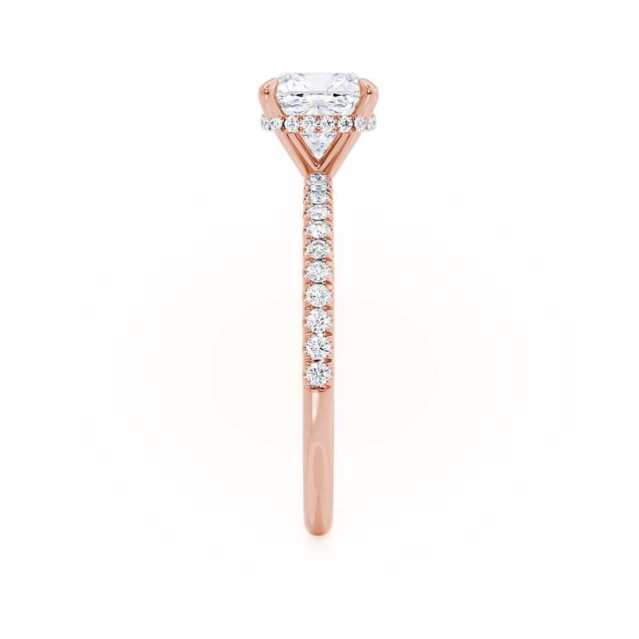 JASMINE - Cushion Natural Diamond 18k Rose Gold Petite Hidden Halo Pavé Shoulder Set