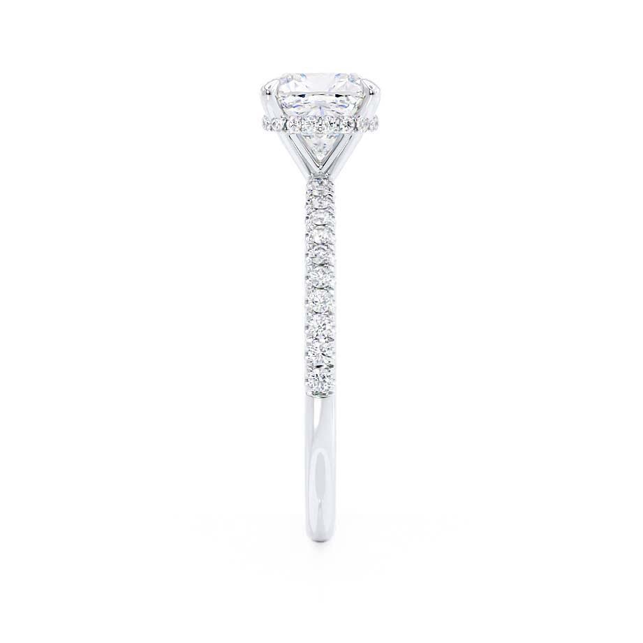 JASMINE - Cushion Natural Diamond 18k White Gold Petite Hidden Halo Pavé Shoulder Set
