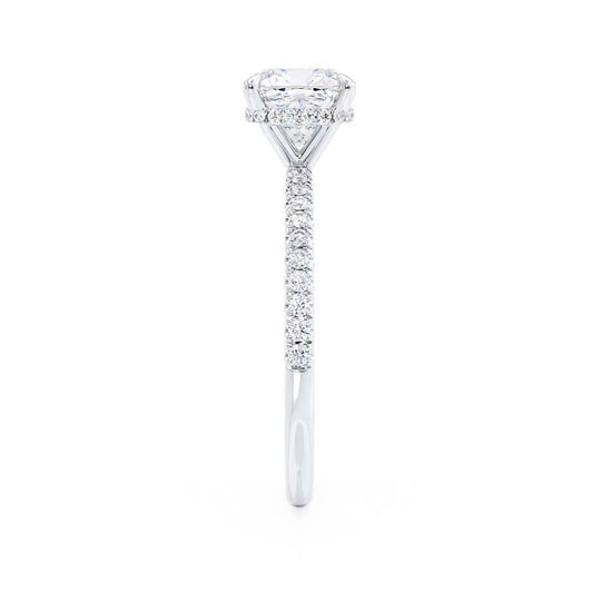 JASMINE - Cushion Natural Diamond 18k White Gold Petite Hidden Halo Pavé Shoulder Set