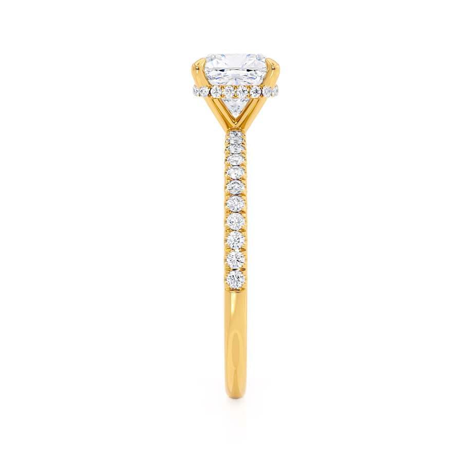 JASMINE - Cushion Natural Diamond 18k Yellow Gold Petite Hidden Halo Pavé Shoulder Set