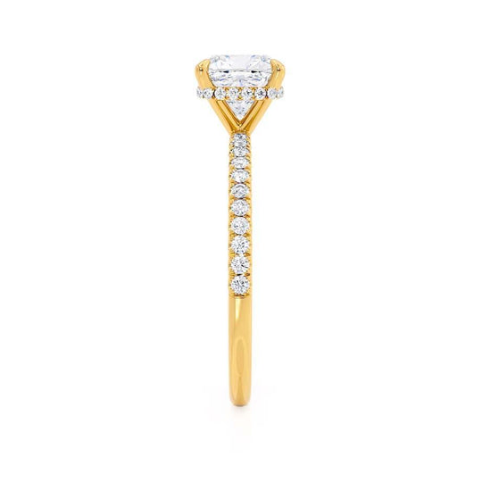 JASMINE - Cushion Natural Diamond 18k Yellow Gold Petite Hidden Halo Pavé Shoulder Set