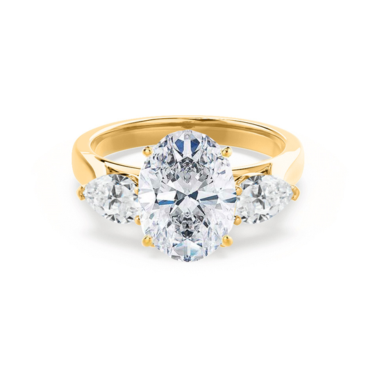 MARIGOLD - Oval Lab Diamond & Pear Lab Diamond 18k Yellow Gold Trilogy Ring