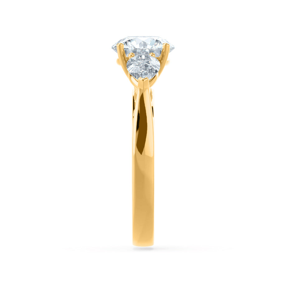MARIGOLD - Oval Lab Diamond & Pear Lab Diamond 18k Yellow Gold Trilogy Ring