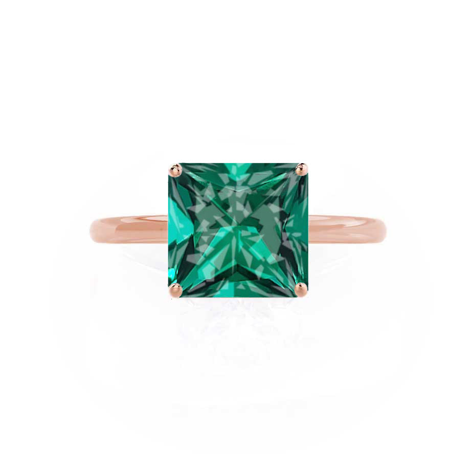 ORCHID – Princess-Cut Lab-Grown Emerald Petite Solitaire Ring in 18k Rose Gold