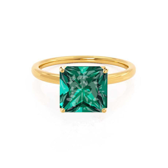 ORCHID – Princess-Cut Lab-Grown Emerald Petite Solitaire Ring in 18k Yellow Gold