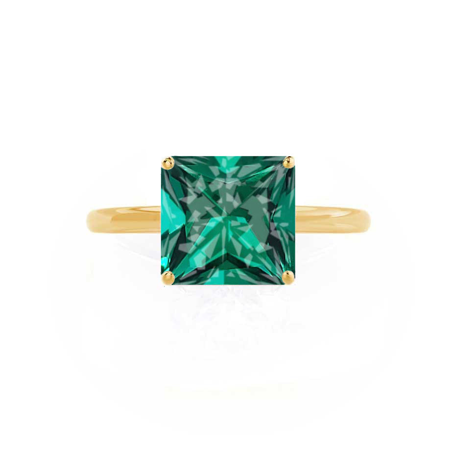 ORCHID – Princess-Cut Lab-Grown Emerald Petite Solitaire Ring in 18k Yellow Gold