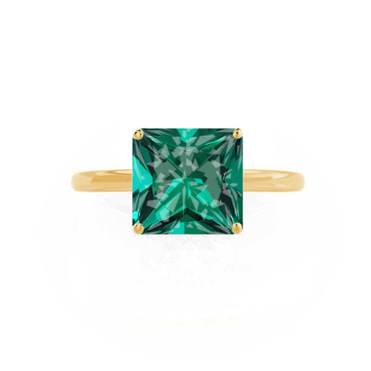 ORCHID – Princess-Cut Lab-Grown Emerald Petite Solitaire Ring in 18k Yellow Gold
