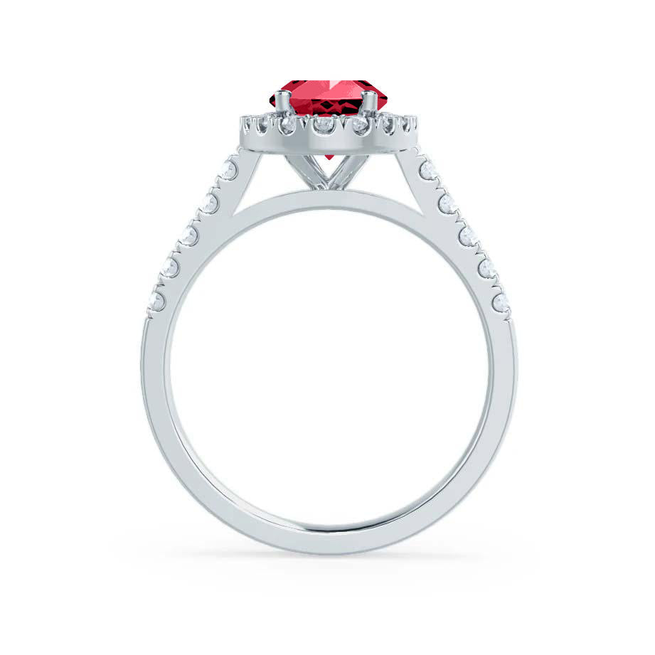 PEONY – Oval Lab-Grown Ruby & Diamond Halo Ring in 950 Platinum
