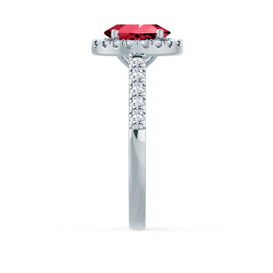 PEONY – Oval Lab-Grown Ruby & Diamond Halo Ring in 950 Platinum