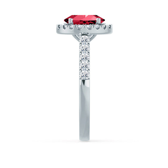 PEONY – Oval Lab-Grown Ruby & Diamond Halo Ring in 950 Platinum