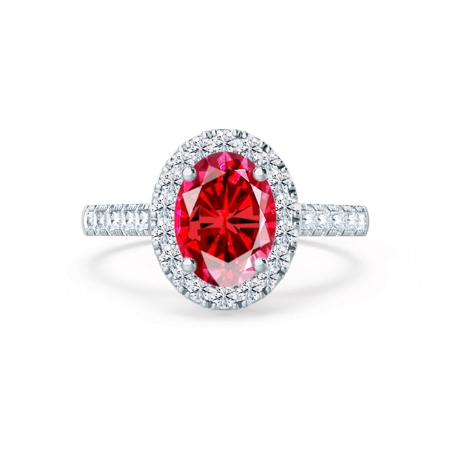PEONY – Oval Lab-Grown Ruby & Diamond Halo Ring in 950 Platinum