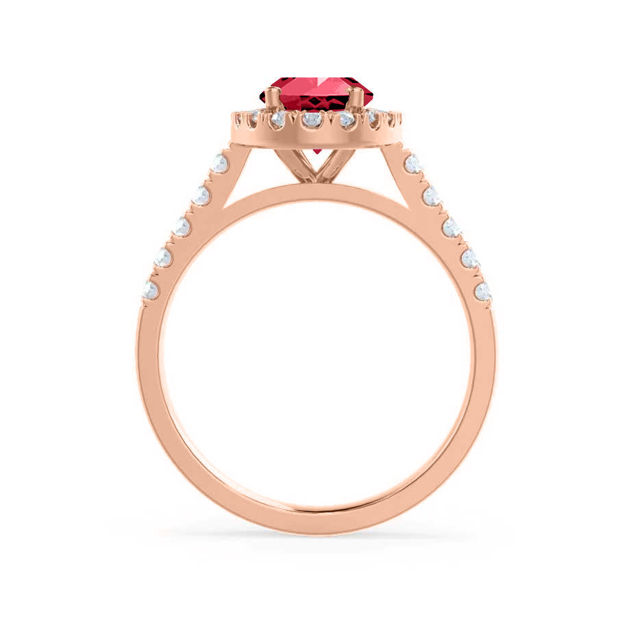 PEONY – Oval Lab-Grown Ruby & Diamond Halo Ring in  18K Rose Gold