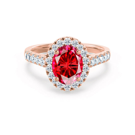 PEONY – Oval Lab-Grown Ruby & Diamond Halo Ring in  18K Rose Gold