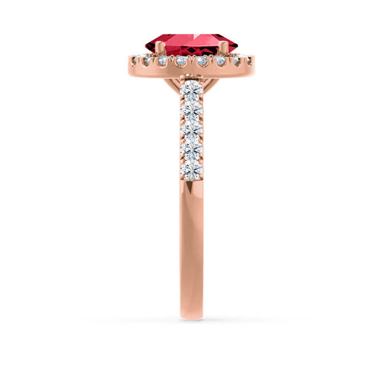 PEONY – Oval Lab-Grown Ruby & Diamond Halo Ring in  18K Rose Gold
