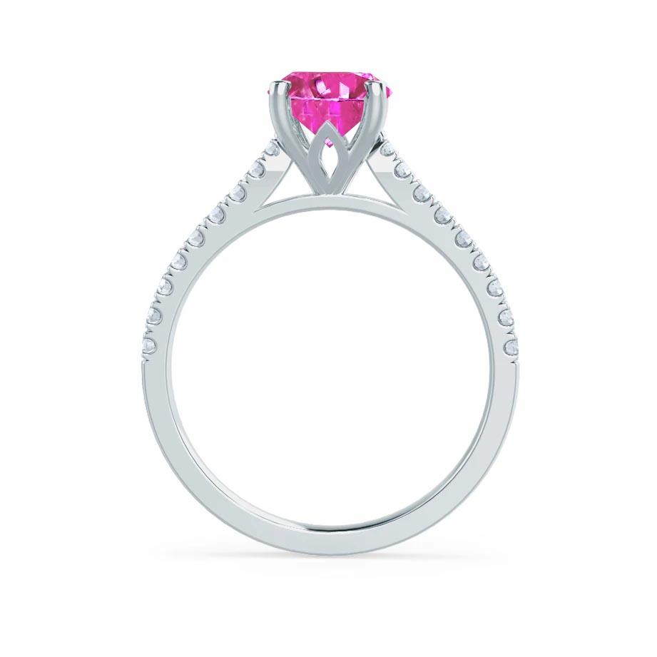 POPPY – Oval Lab-Grown Pink Sapphire & Diamond Shoulder Set Ring in 950 Platinum