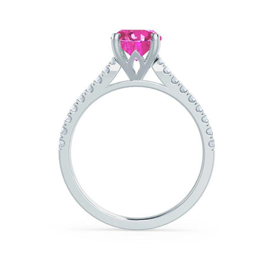 POPPY – Oval Lab-Grown Pink Sapphire & Diamond Shoulder Set Ring in 950 Platinum
