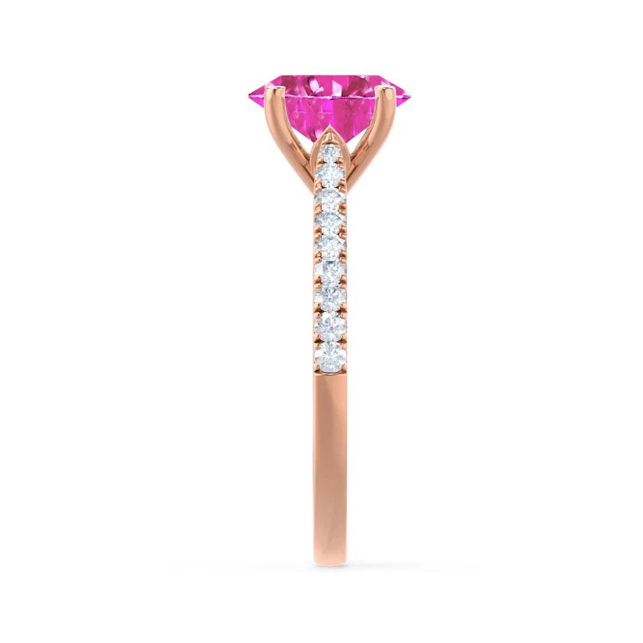 POPPY – Oval Lab-Grown Pink Sapphire & Diamond Shoulder Set Ring in 18k Rose Gold