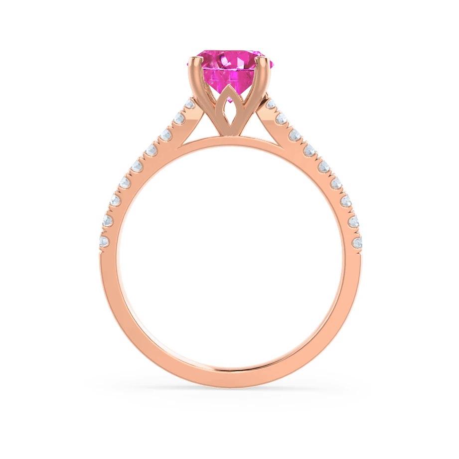 POPPY – Oval Lab-Grown Pink Sapphire & Diamond Shoulder Set Ring in 18k Rose Gold
