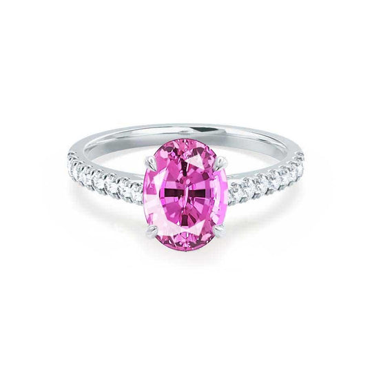 POPPY – Oval Lab-Grown Pink Sapphire & Diamond Shoulder Set Ring in 18k White Gold