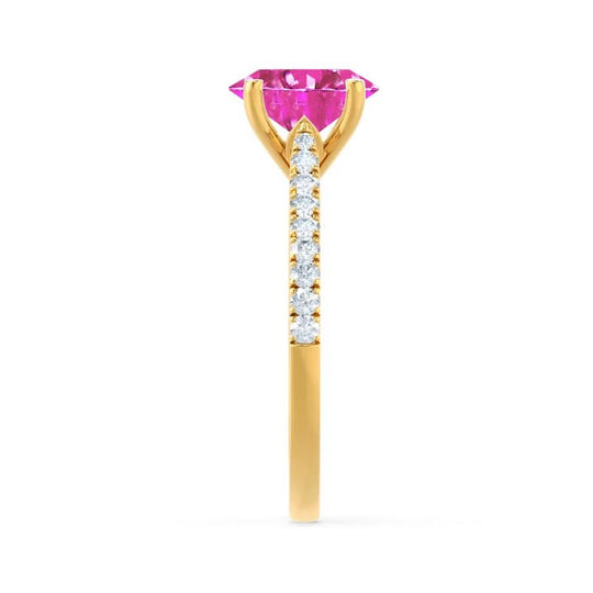 POPPY – Oval Lab-Grown Pink Sapphire & Diamond Shoulder Set Ring in 18k Yellow Gold