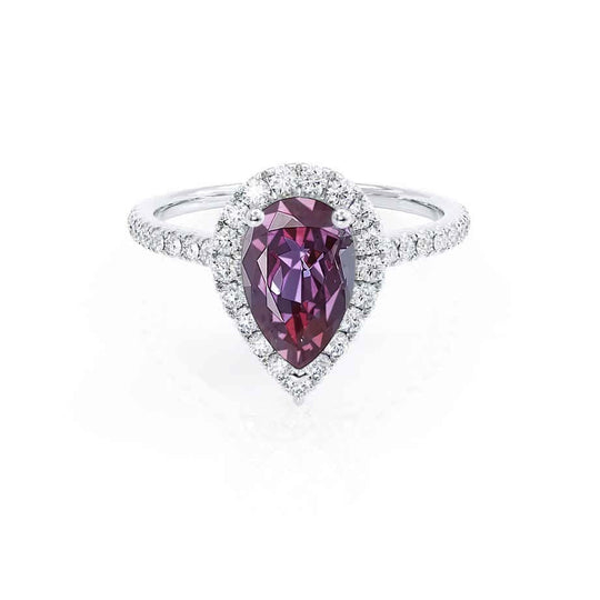 PRIMROSE – Pear-Cut Lab-Grown Alexandrite & Diamond Halo Ring in 950 Platinum