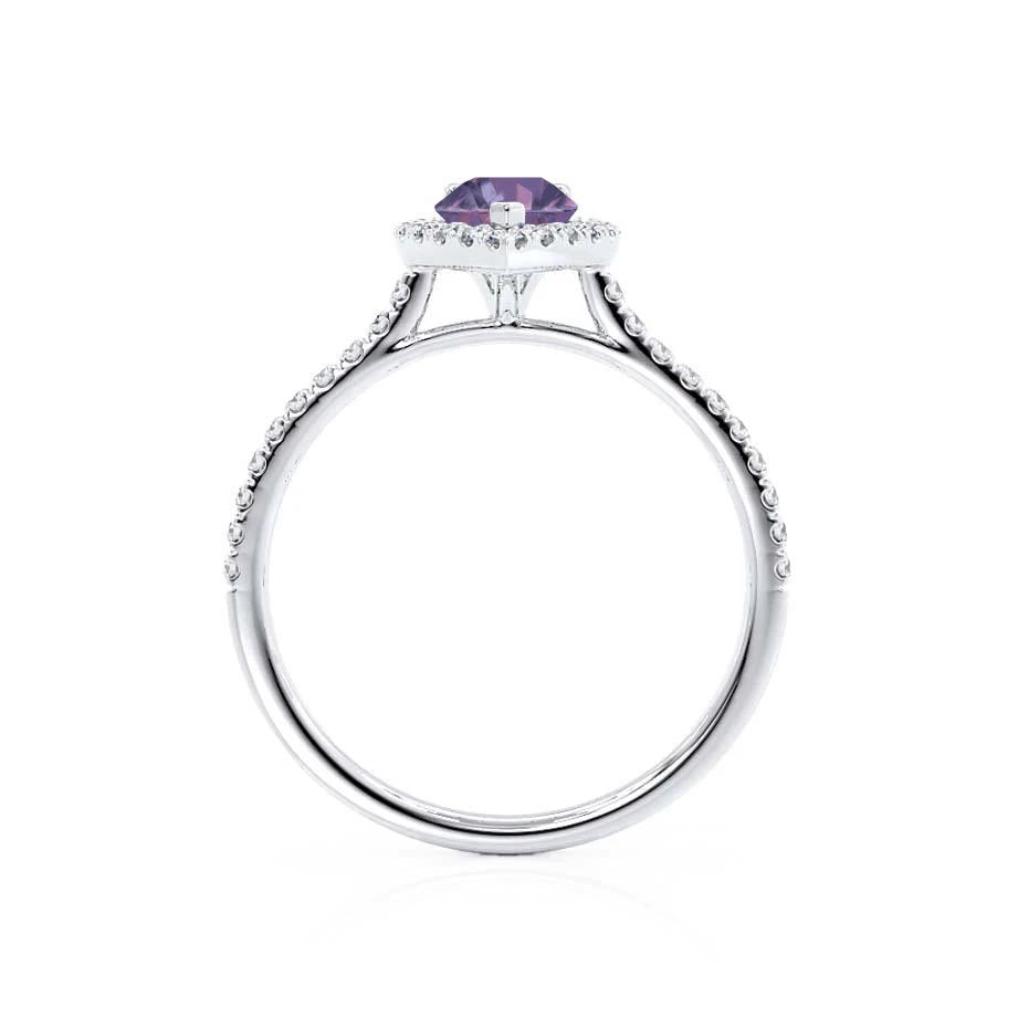 PRIMROSE – Pear-Cut Lab-Grown Alexandrite & Diamond Halo Ring in 950 Platinum