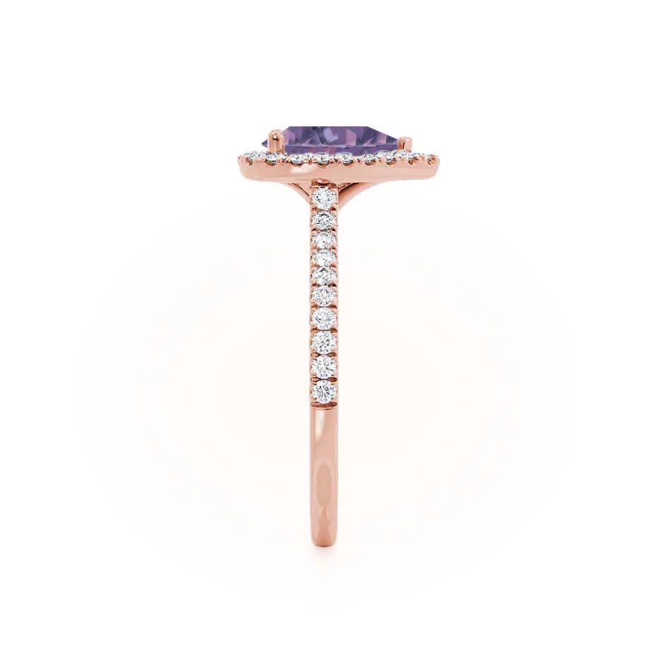 PRIMROSE – Pear-Cut Lab-Grown Alexandrite & Diamond Halo Ring in 18k Rose Gold