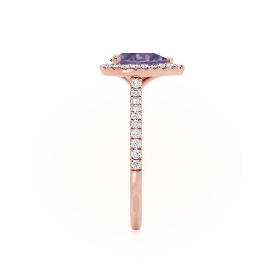 PRIMROSE – Pear-Cut Lab-Grown Alexandrite & Diamond Halo Ring in 18k Rose Gold