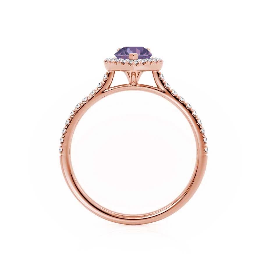 PRIMROSE – Pear-Cut Lab-Grown Alexandrite & Diamond Halo Ring in 18k Rose Gold