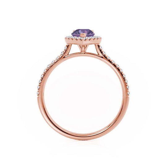 PRIMROSE – Pear-Cut Lab-Grown Alexandrite & Diamond Halo Ring in 18k Rose Gold