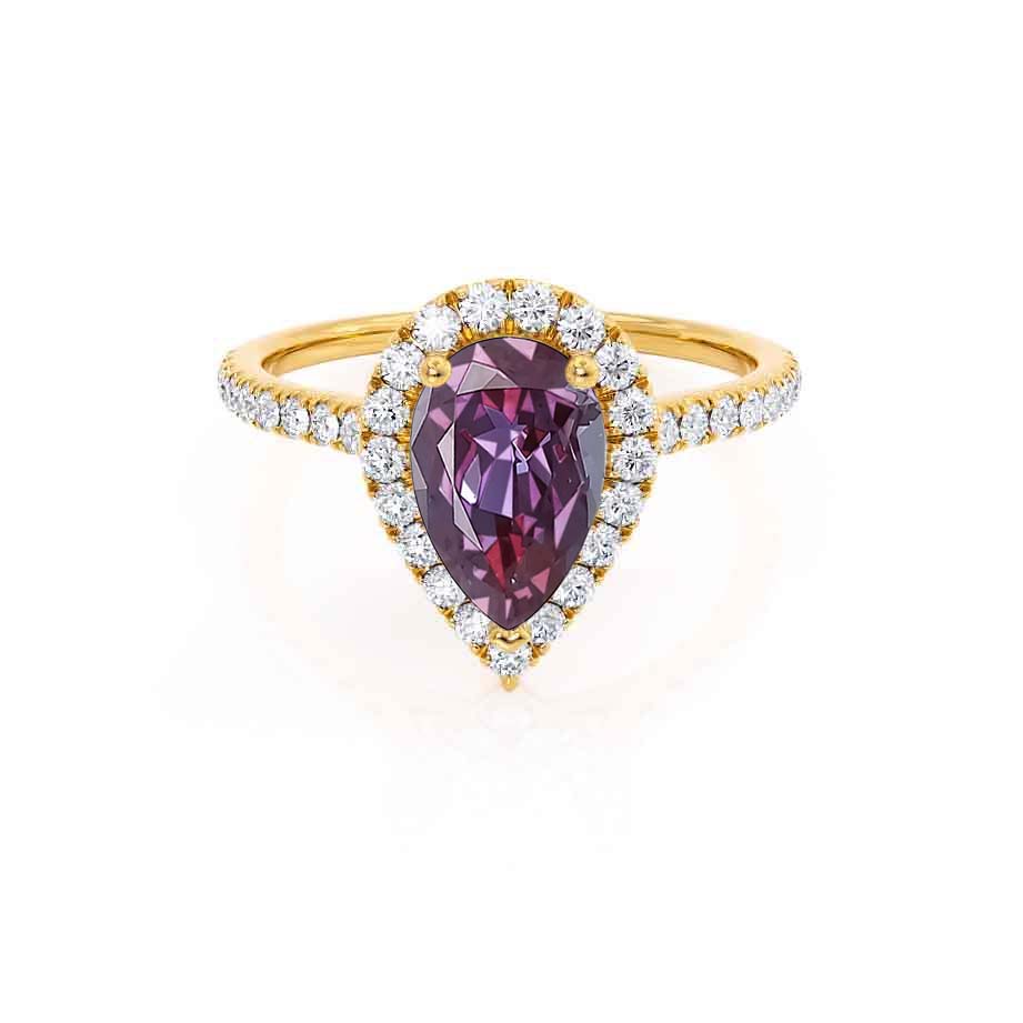 PRIMROSE – Pear-Cut Lab-Grown Alexandrite & Diamond Halo Ring in 18k Rose Gold