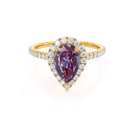 PRIMROSE – Pear-Cut Lab-Grown Alexandrite & Diamond Halo Ring in 18k Rose Gold