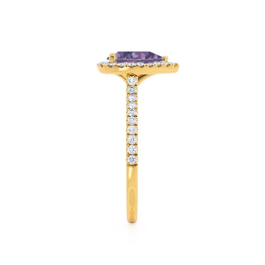 PRIMROSE – Pear-Cut Lab-Grown Alexandrite & Diamond Halo Ring in 18k Yellow Gold