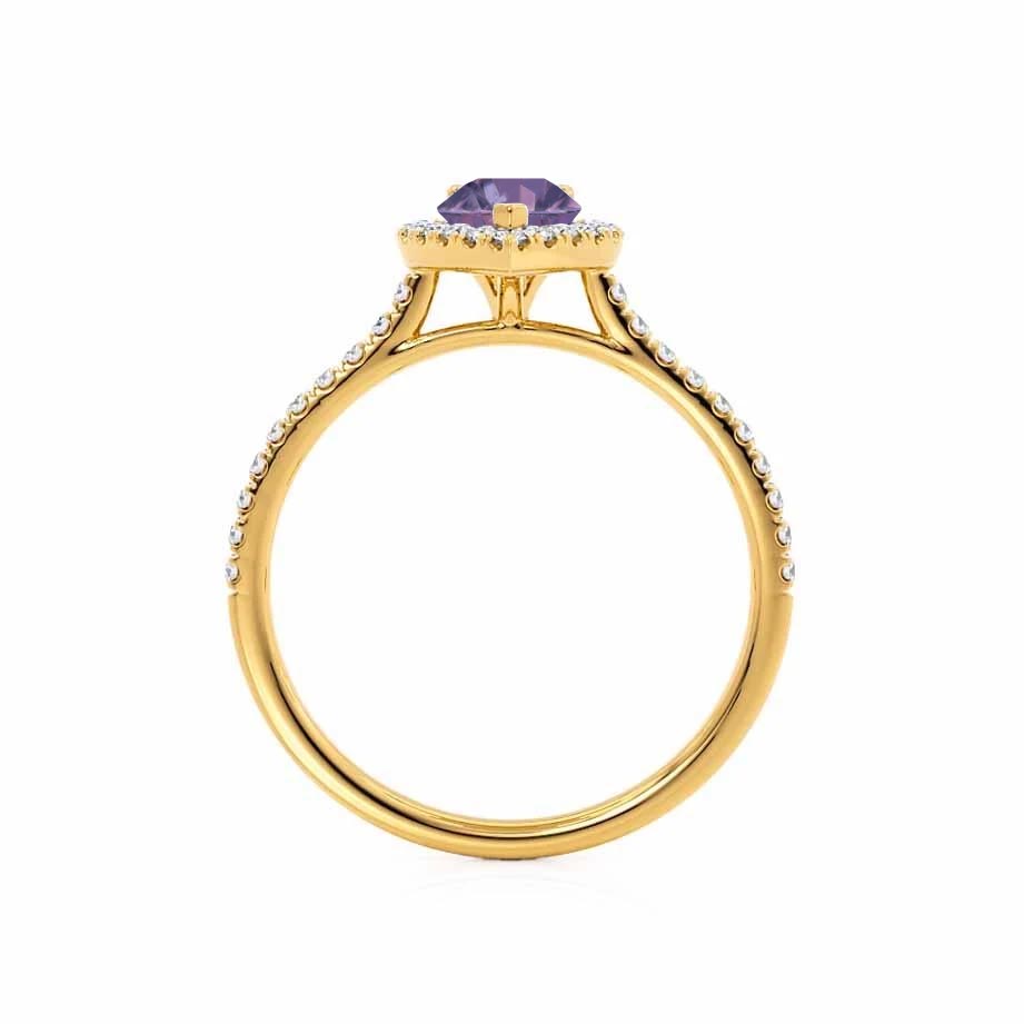 PRIMROSE – Pear-Cut Lab-Grown Alexandrite & Diamond Halo Ring in 18k Yellow Gold