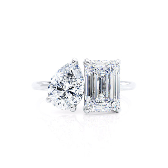 TWINFLOWER - Toi Et Moi Lab Diamond Emerald & Pear Cut Ring 18k White Gold