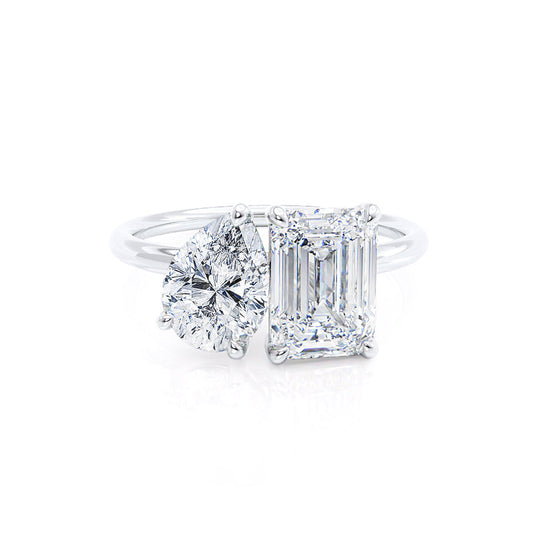 TWINFLOWER - Toi Et Moi Lab Diamond Emerald & Pear Cut Ring 950 Platinum