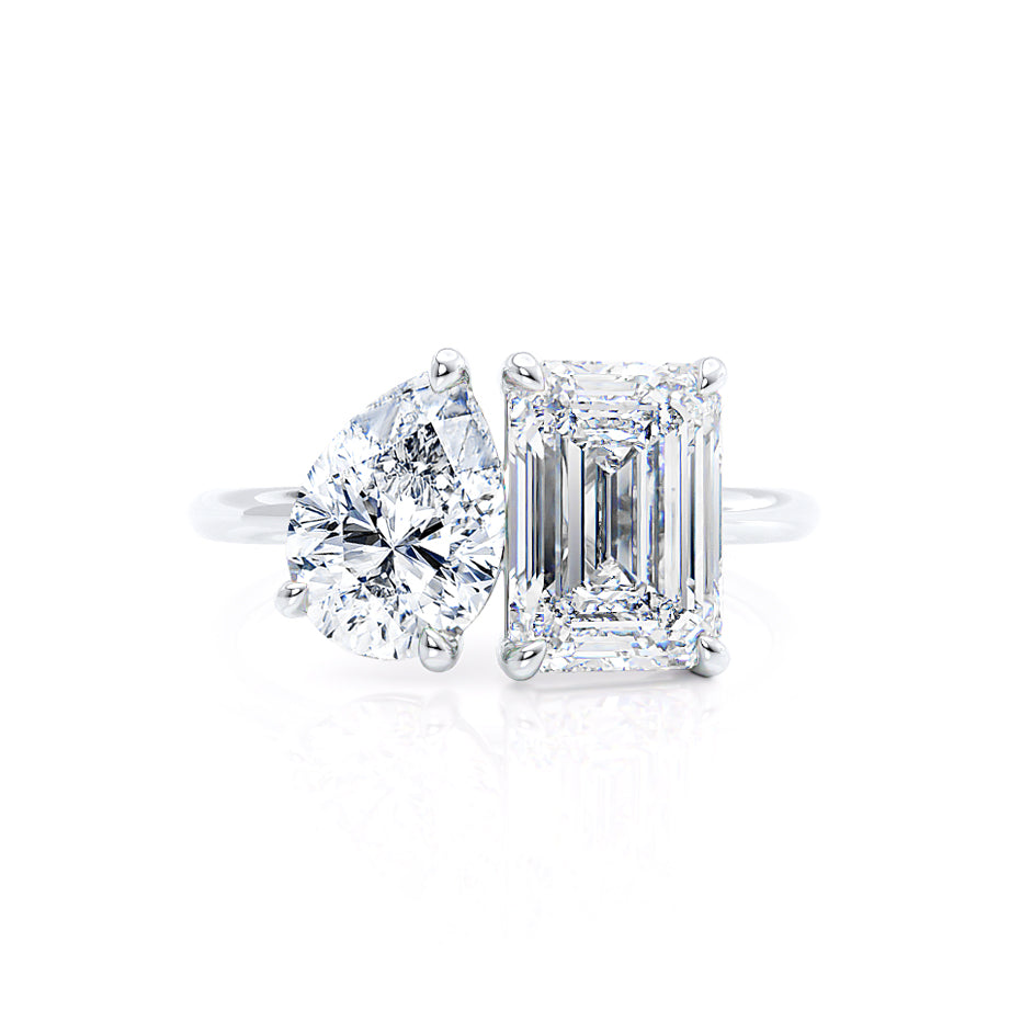 TWINFLOWER - Toi Et Moi Lab Diamond Emerald & Pear Cut Ring 950 Platinum
