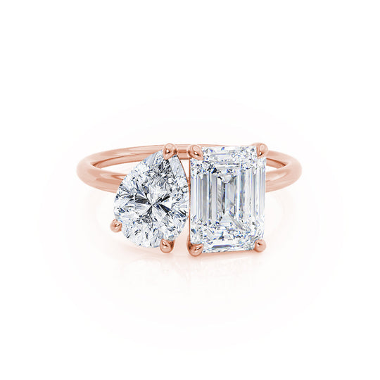 TWINFLOWER - Toi Et Moi Lab Diamond Emerald & Pear Cut Ring 18k Rose Gold