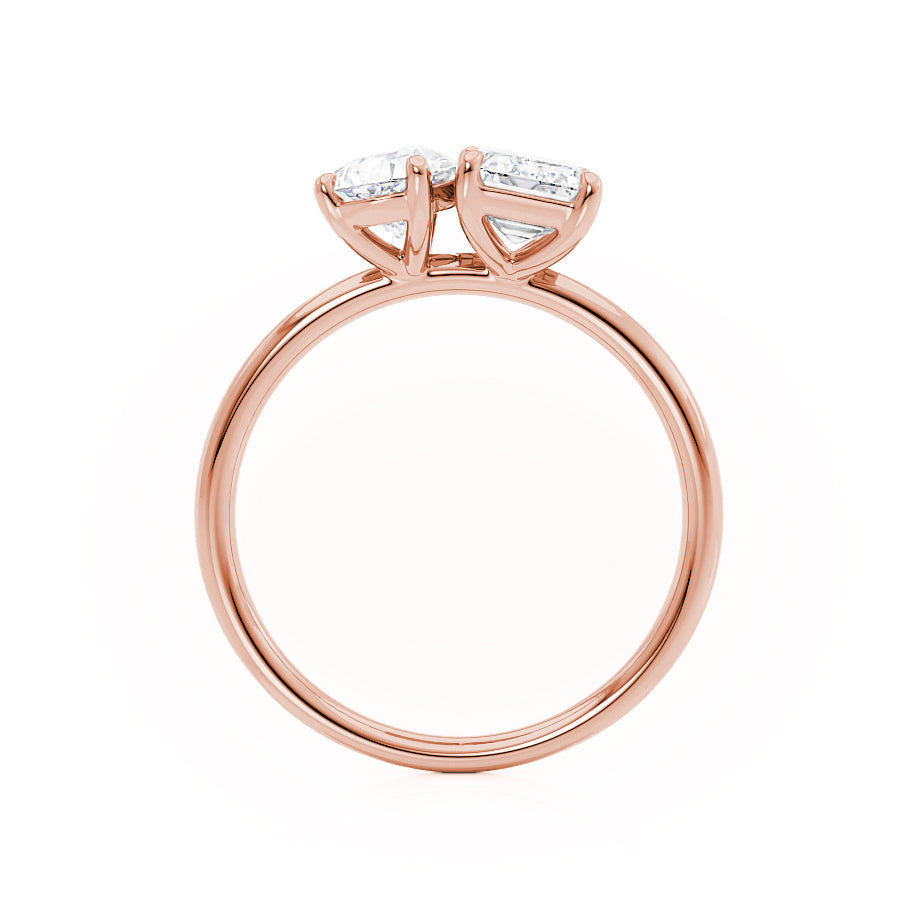 TWINFLOWER - Toi Et Moi Lab Diamond Emerald & Pear Cut Ring 18k Rose Gold