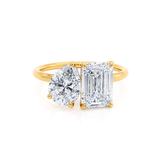 TWINFLOWER - Toi Et Moi Lab Diamond Emerald & Pear Cut Ring 18k Yellow Gold