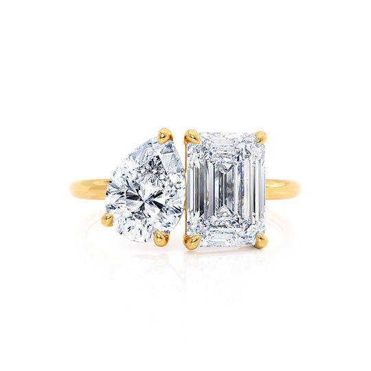 TWINFLOWER - Toi Et Moi Lab Diamond Emerald & Pear Cut Ring 18k Yellow Gold