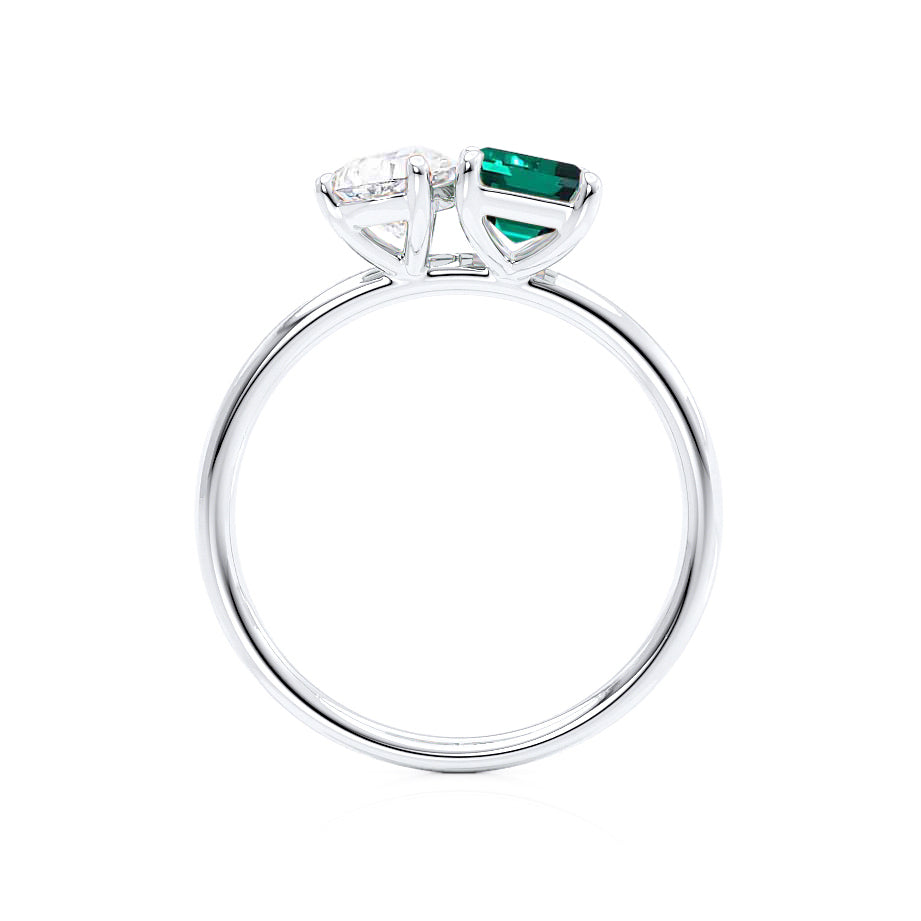 TWINFLOWER - Toi Et Moi Green Lab-Grown Emerald & Pear-Cut Lab Diamond Ring 950 Platinum