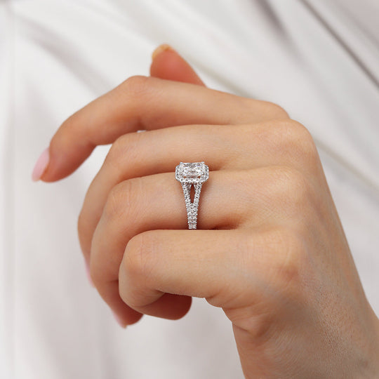 VIOLET - Radiant Lab Diamond 18k White Gold Split Shank Halo