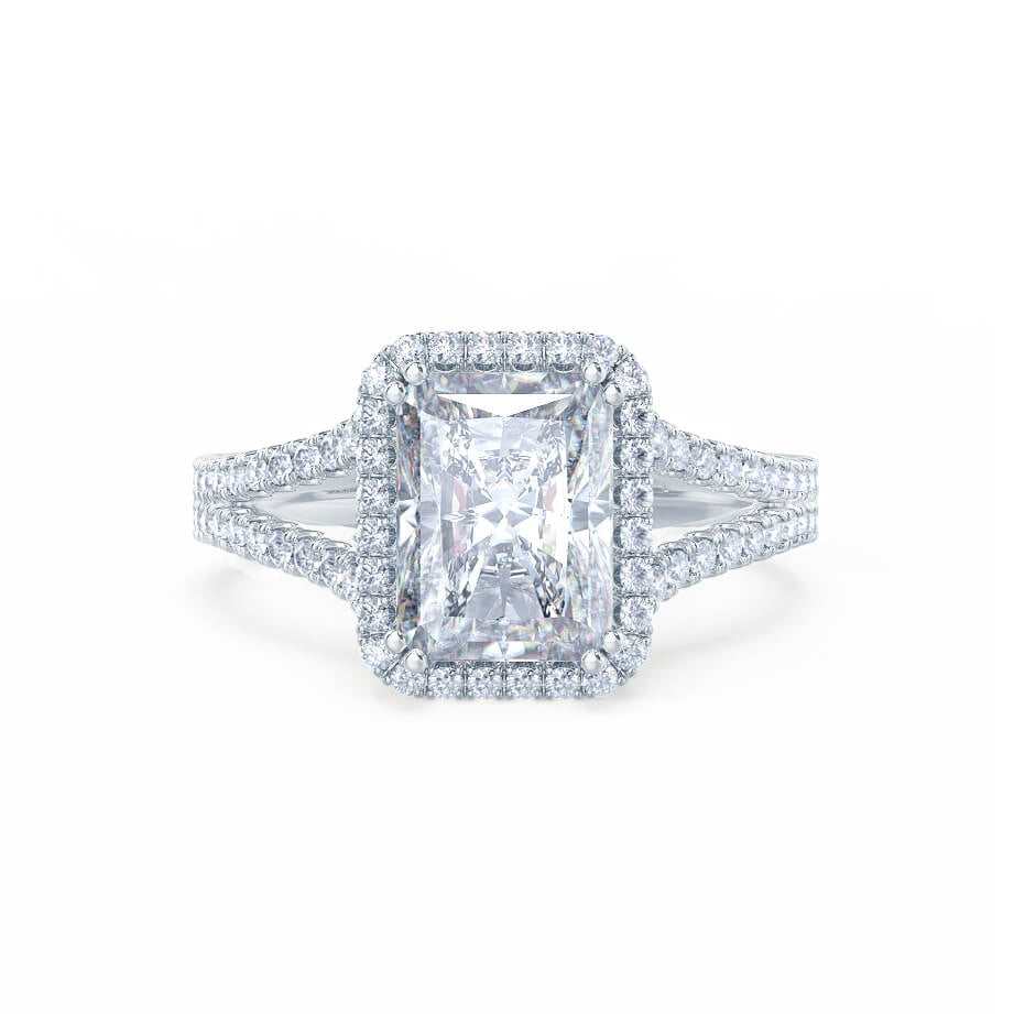 VIOLET - Radiant Lab Diamond 18k White Gold Split Shank Halo